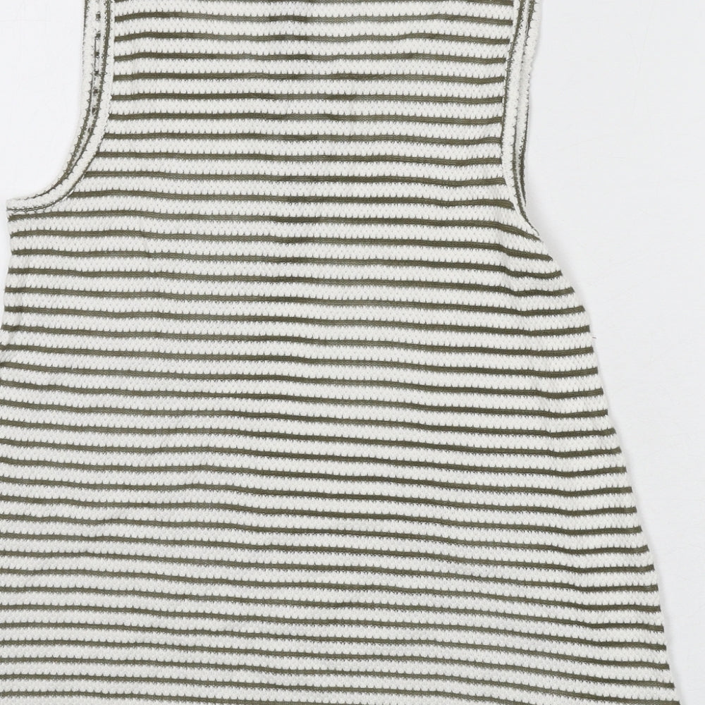 New Look Womens Green Striped Cotton Basic Tank Size M Scoop Neck