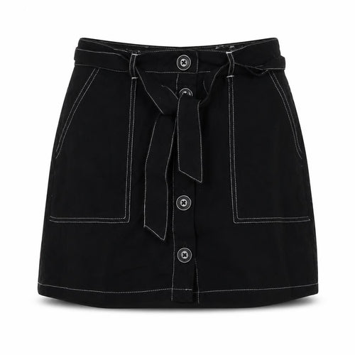 Miss Selfridge Womens Black Viscose A-Line Skirt Size 10 Button - Stitch Detail, Belt Included