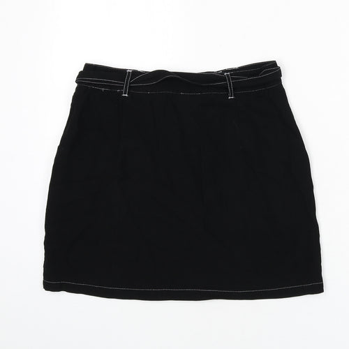 Miss Selfridge Womens Black Viscose A-Line Skirt Size 10 Button - Stitch Detail, Belt Included