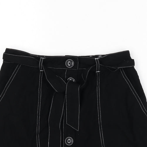Miss Selfridge Womens Black Viscose A-Line Skirt Size 10 Button - Stitch Detail, Belt Included