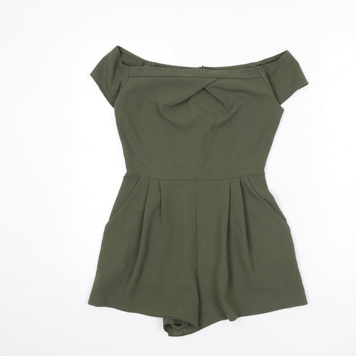 Love Womens Green Polyester Romper One-Piece Size S Zip