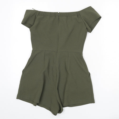 Love Womens Green Polyester Romper One-Piece Size S Zip