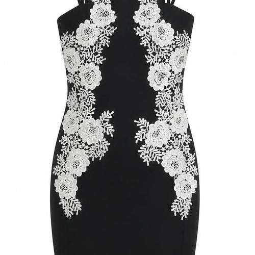 AX Paris Womens Black Polyester Bodycon Size 10 Round Neck Zip - Floral Embroidery