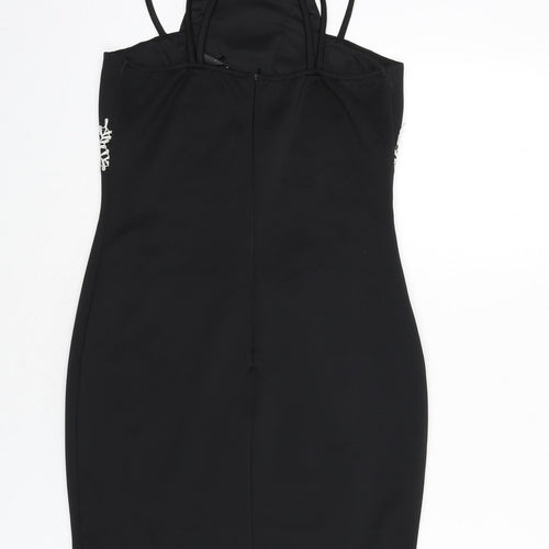 AX Paris Womens Black Polyester Bodycon Size 10 Round Neck Zip - Floral Embroidery