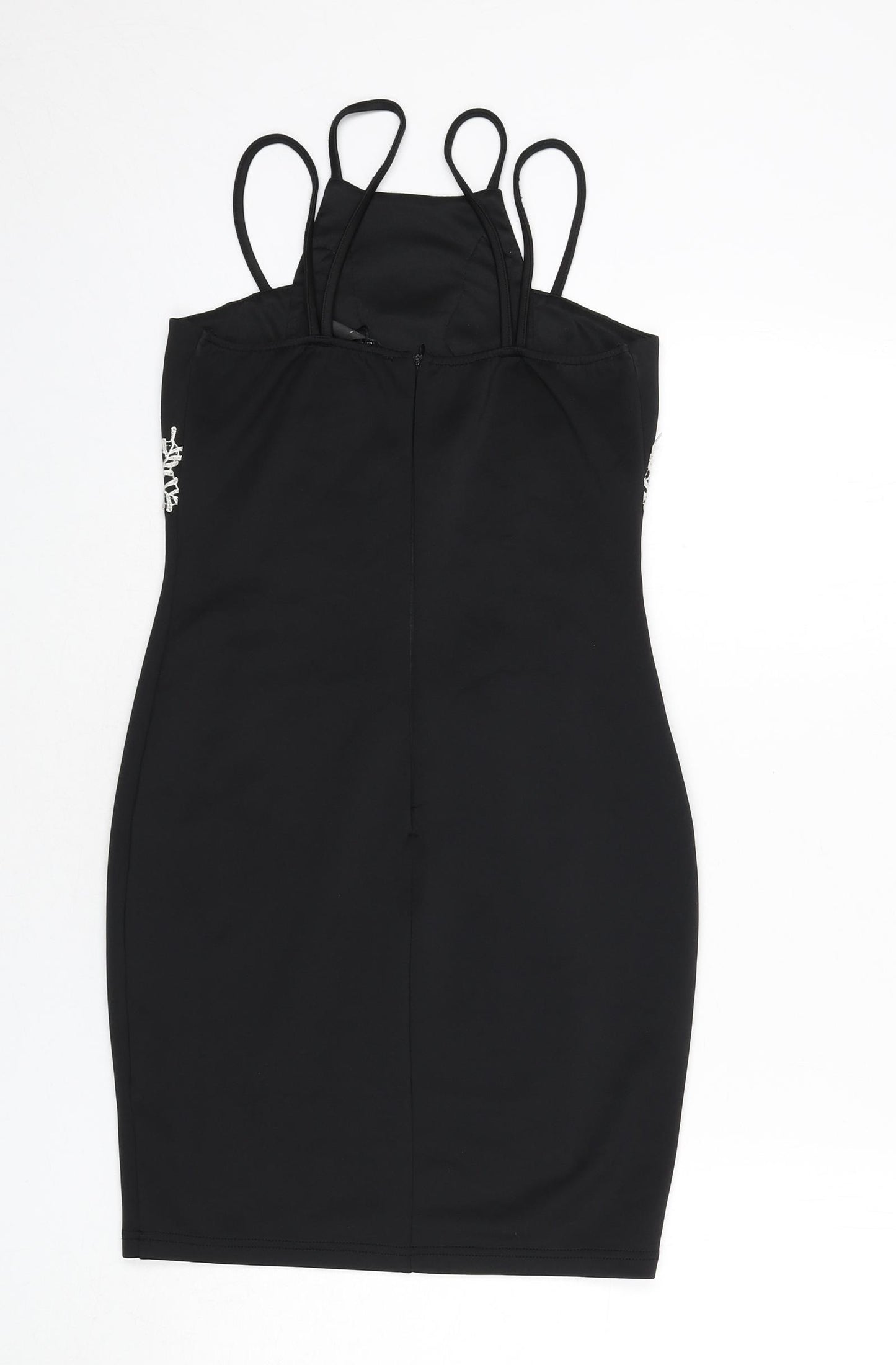 AX Paris Womens Black Polyester Bodycon Size 10 Round Neck Zip - Floral Embroidery