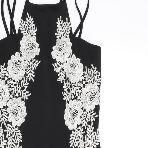 AX Paris Womens Black Polyester Bodycon Size 10 Round Neck Zip - Floral Embroidery
