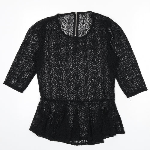NEXT Womens Black Geometric Polyester Basic Blouse Size 12 Scoop Neck