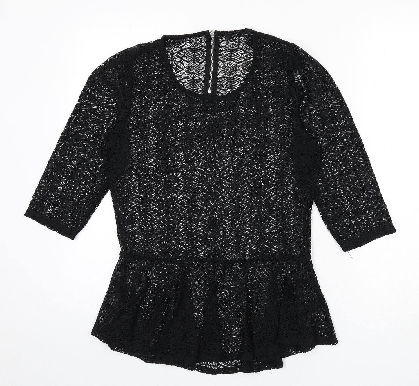 NEXT Womens Black Geometric Polyester Basic Blouse Size 12 Scoop Neck