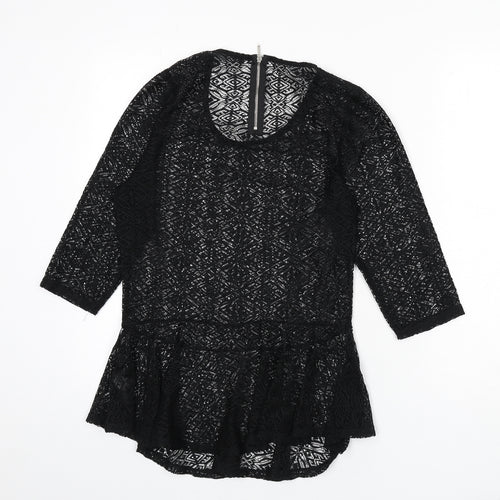 NEXT Womens Black Geometric Polyester Basic Blouse Size 12 Scoop Neck