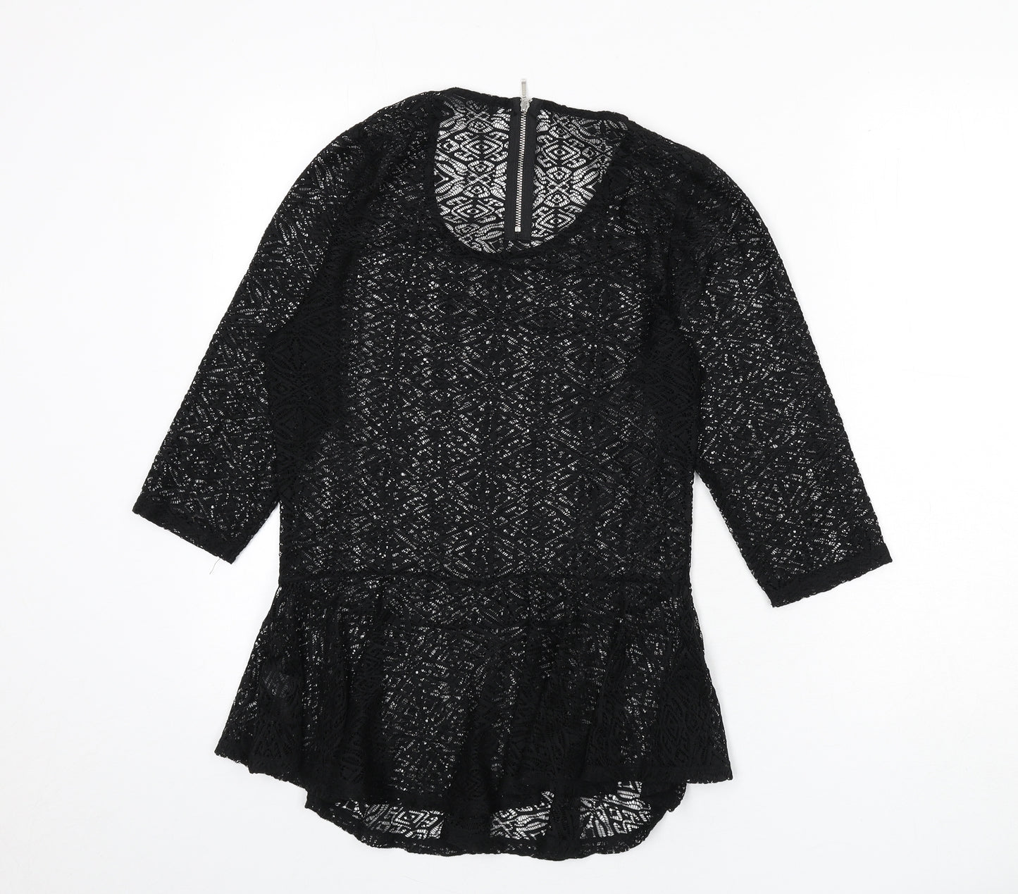 NEXT Womens Black Geometric Polyester Basic Blouse Size 12 Scoop Neck