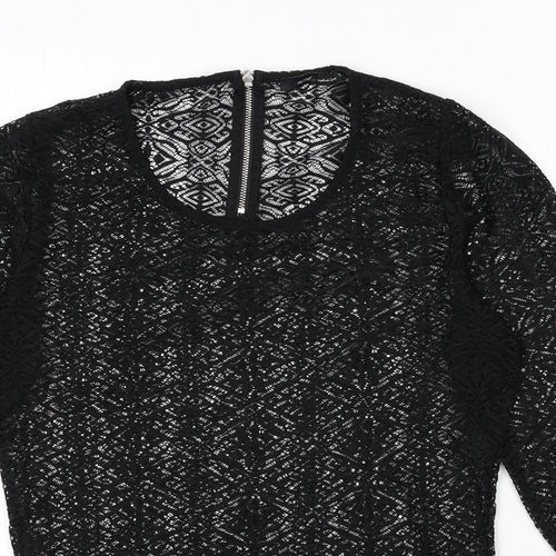 NEXT Womens Black Geometric Polyester Basic Blouse Size 12 Scoop Neck
