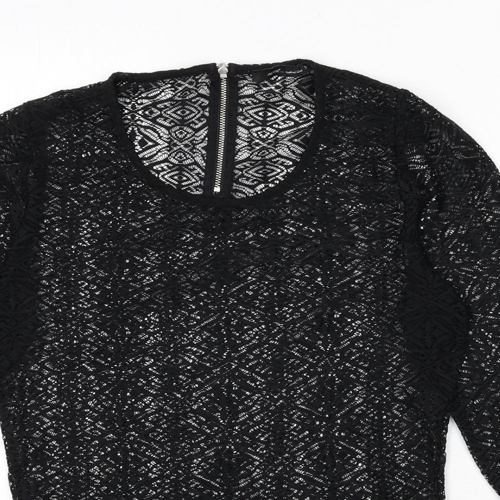 NEXT Womens Black Geometric Polyester Basic Blouse Size 12 Scoop Neck