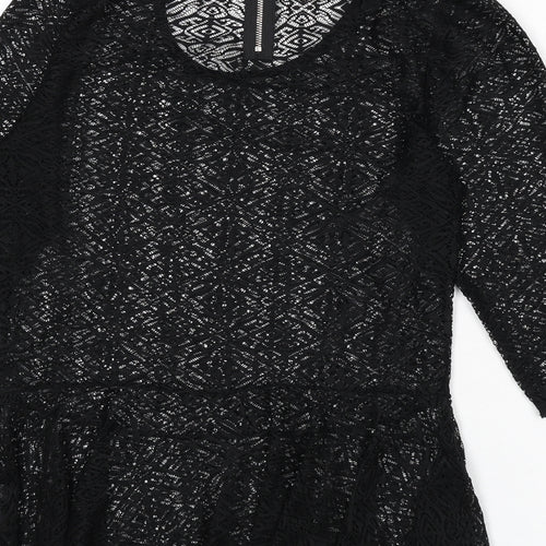 NEXT Womens Black Geometric Polyester Basic Blouse Size 12 Scoop Neck
