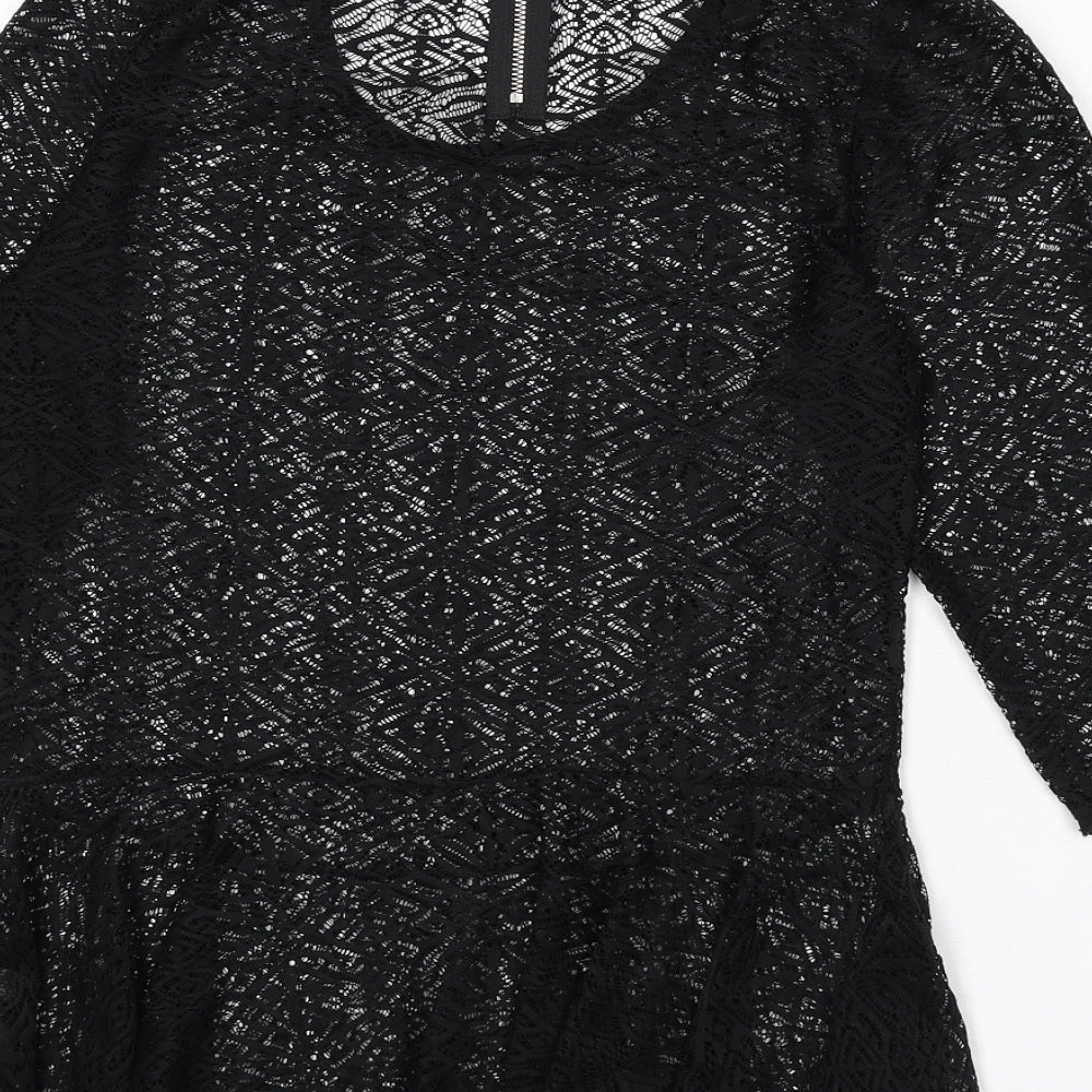 NEXT Womens Black Geometric Polyester Basic Blouse Size 12 Scoop Neck
