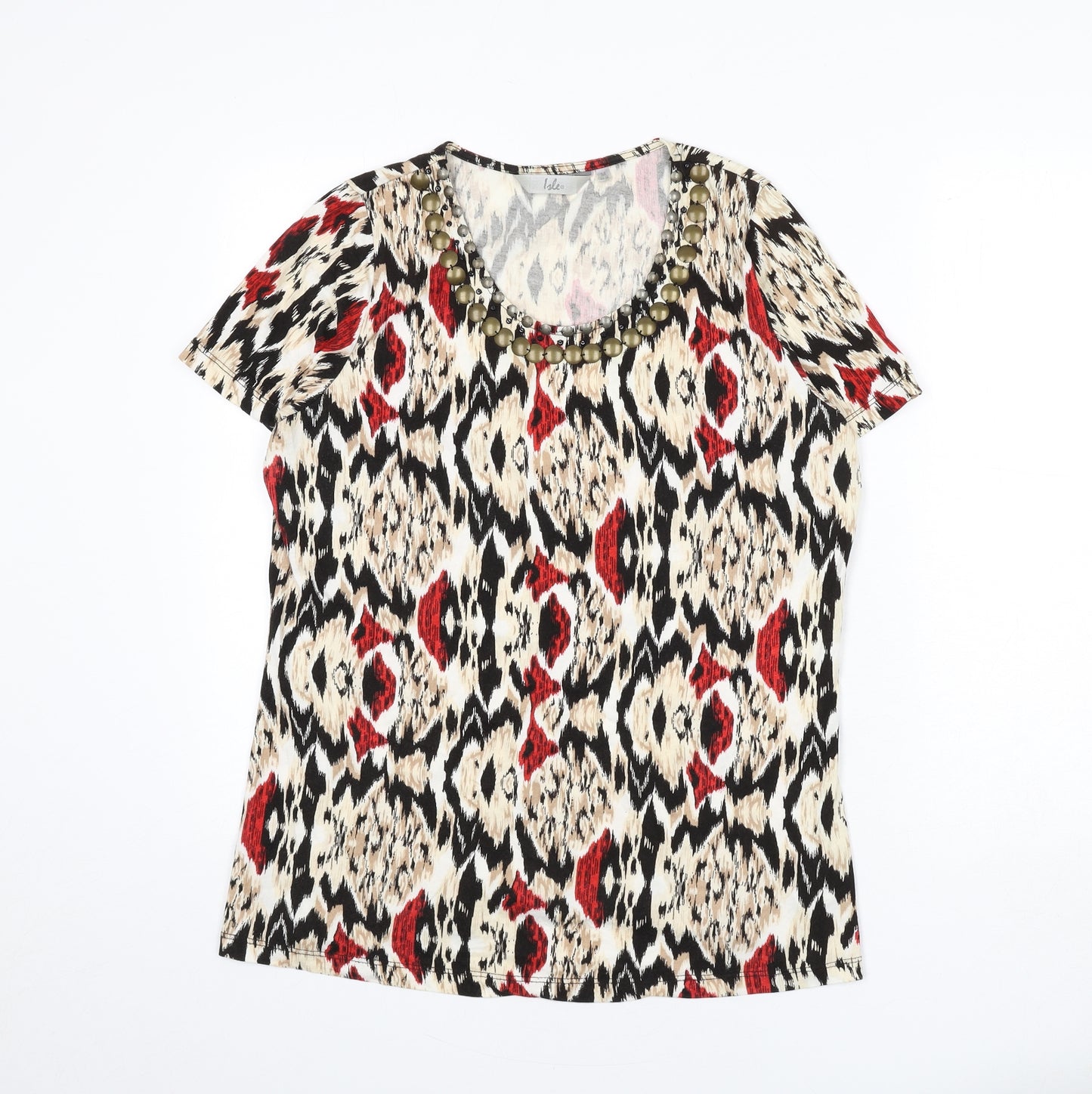 EWM Womens Multicoloured Geometric 100% Cotton Basic T-Shirt Size 14 Scoop Neck - Size 14-16, Beaded