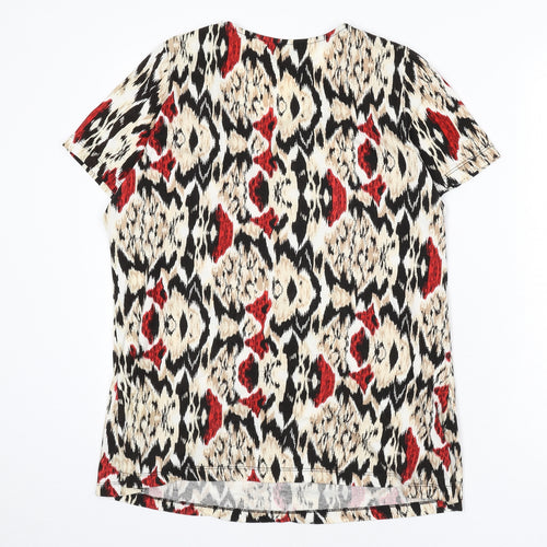 EWM Womens Multicoloured Geometric 100% Cotton Basic T-Shirt Size 14 Scoop Neck - Size 14-16, Beaded