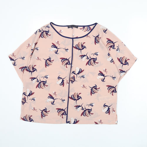 Marks and Spencer Womens Pink Floral Polyester Basic Blouse Size 14 Round Neck