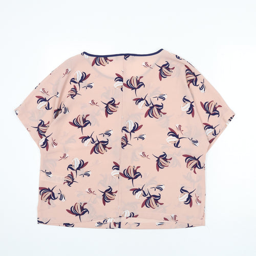 Marks and Spencer Womens Pink Floral Polyester Basic Blouse Size 14 Round Neck