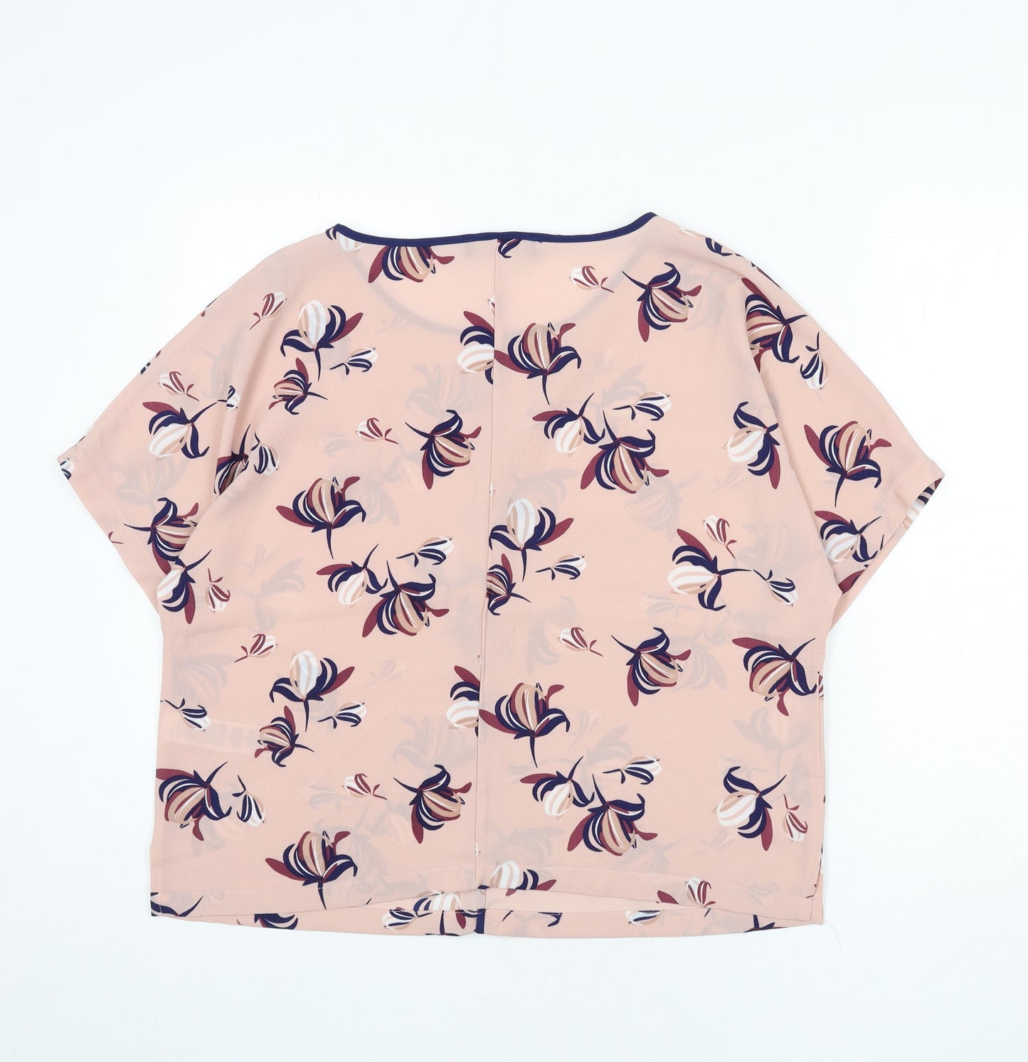 Marks and Spencer Womens Pink Floral Polyester Basic Blouse Size 14 Round Neck