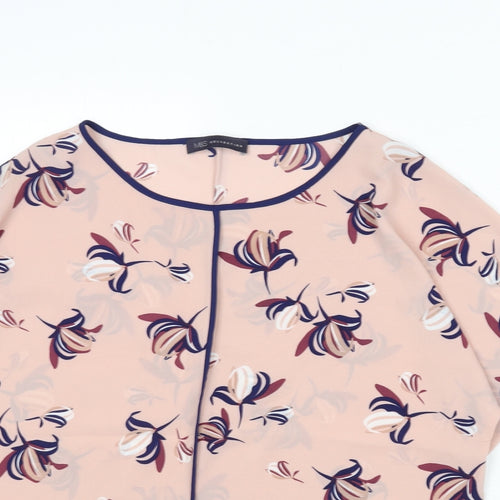 Marks and Spencer Womens Pink Floral Polyester Basic Blouse Size 14 Round Neck