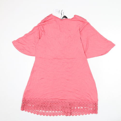 Yours Womens Pink Viscose A-Line Size 14 V-Neck Pullover - Lace Trim