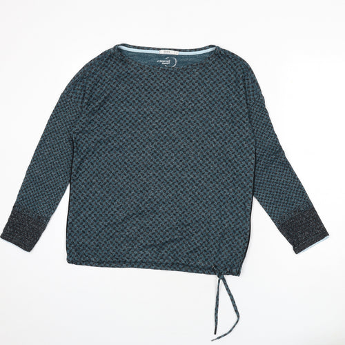 Cecil Womens Blue Boat Neck Geometric Viscose Pullover Jumper Size S - Drawstring Waist, Tie
