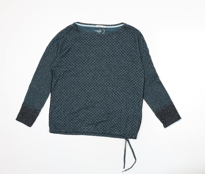 Cecil Womens Blue Boat Neck Geometric Viscose Pullover Jumper Size S - Drawstring Waist, Tie