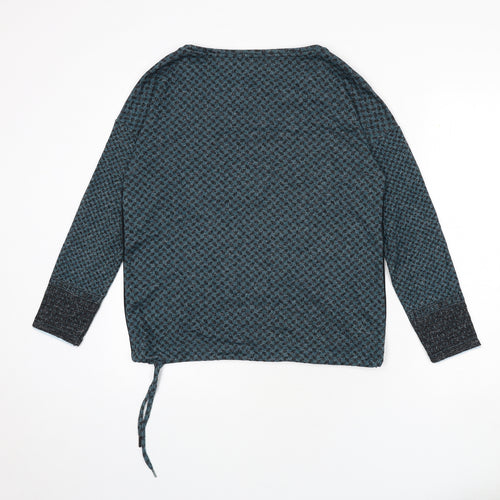Cecil Womens Blue Boat Neck Geometric Viscose Pullover Jumper Size S - Drawstring Waist, Tie