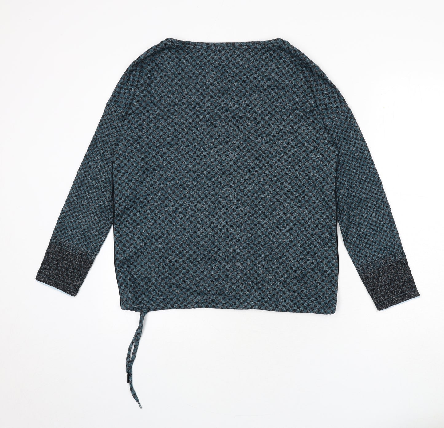 Cecil Womens Blue Boat Neck Geometric Viscose Pullover Jumper Size S - Drawstring Waist, Tie