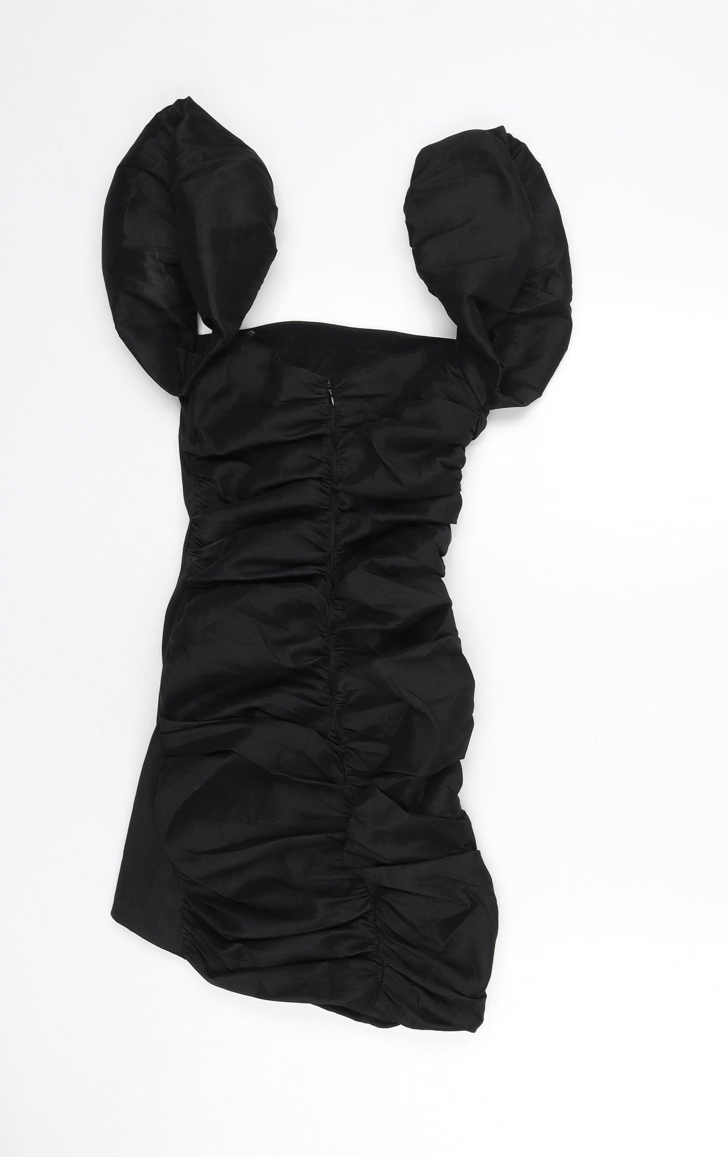 Oh Polly Womens Black Polyester Bodycon Size 6 Square Neck Zip - Mini, Ruched, Puffy