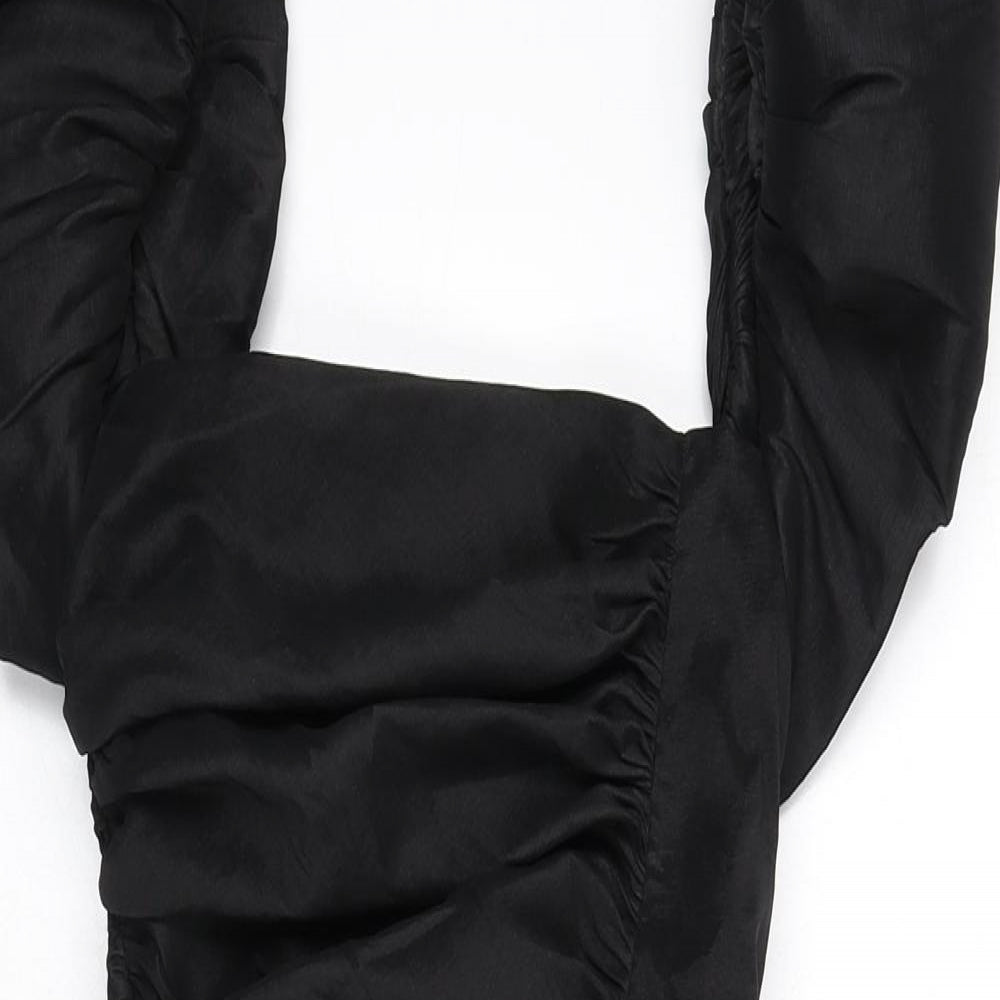 Oh Polly Womens Black Polyester Bodycon Size 6 Square Neck Zip - Mini, Ruched, Puffy