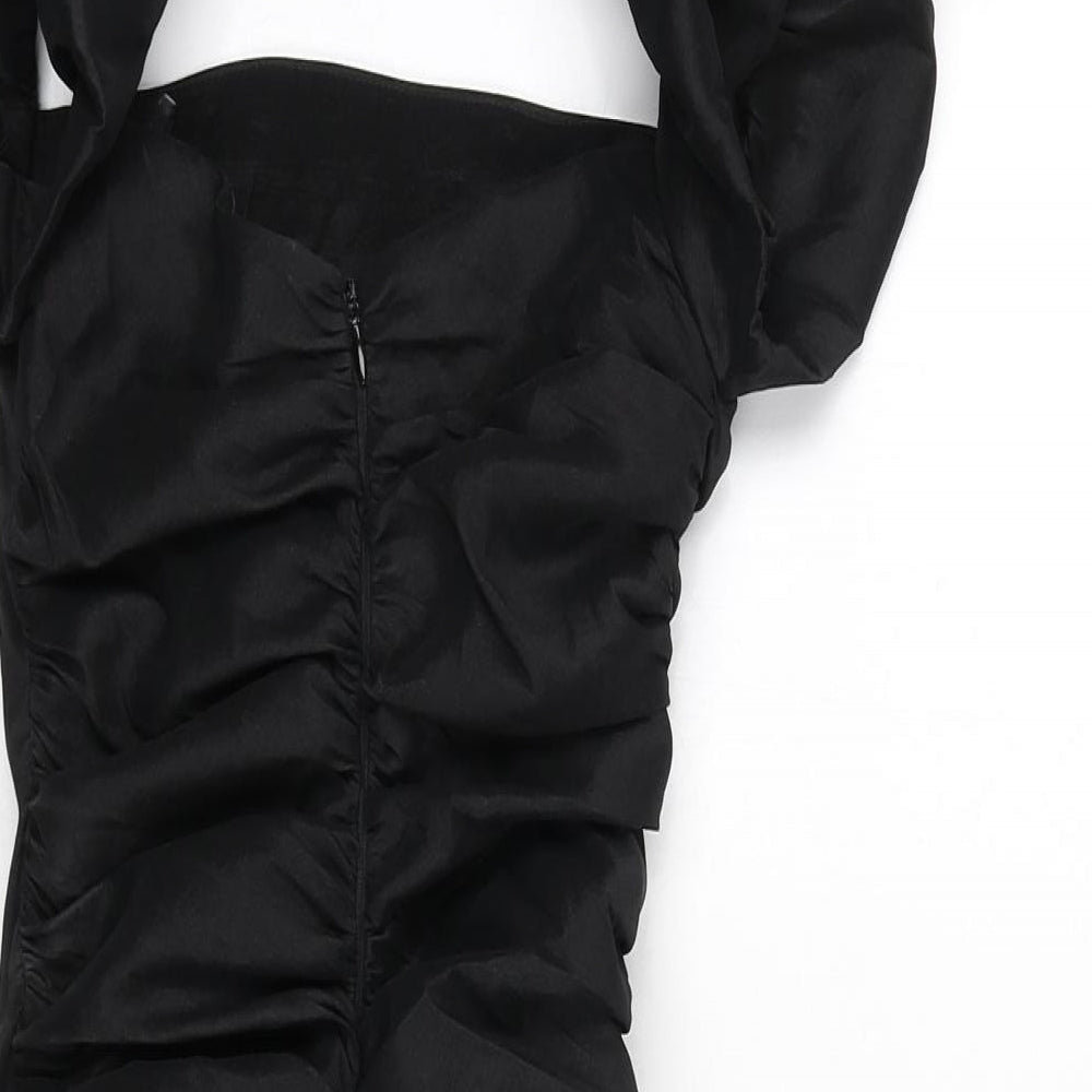 Oh Polly Womens Black Polyester Bodycon Size 6 Square Neck Zip - Mini, Ruched, Puffy
