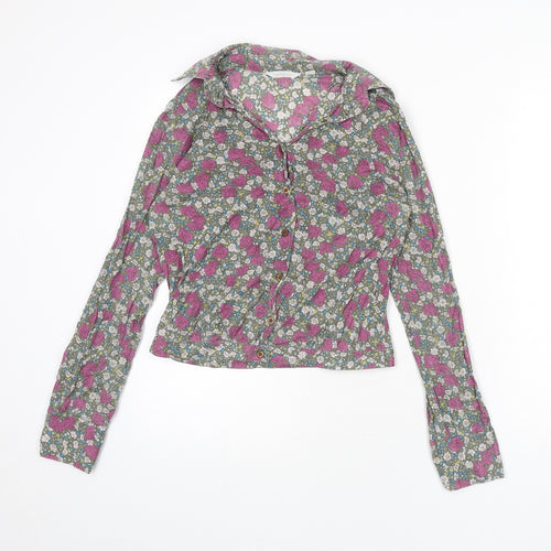 Mango Womens Multicoloured Floral Polyester Basic Button-Up Size S Collared
