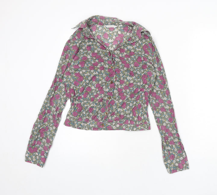 Mango Womens Multicoloured Floral Polyester Basic Button-Up Size S Collared