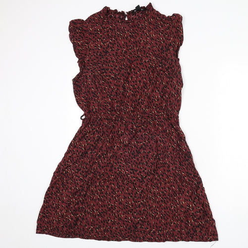 New Look Womens Red Geometric Viscose A-Line Size 16 Round Neck Button