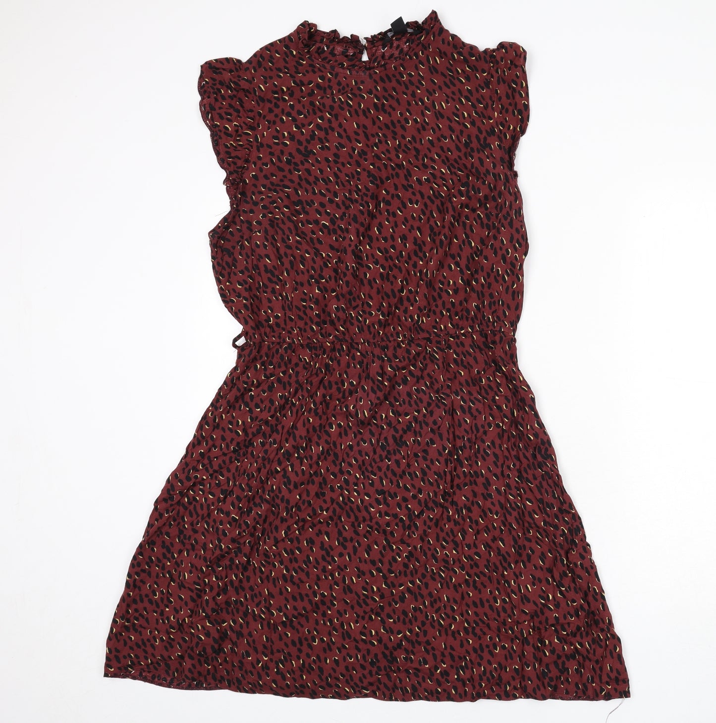 New Look Womens Red Geometric Viscose A-Line Size 16 Round Neck Button