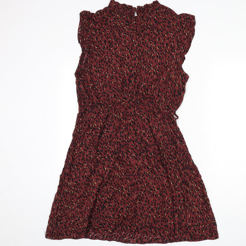 New Look Womens Red Geometric Viscose A-Line Size 16 Round Neck Button