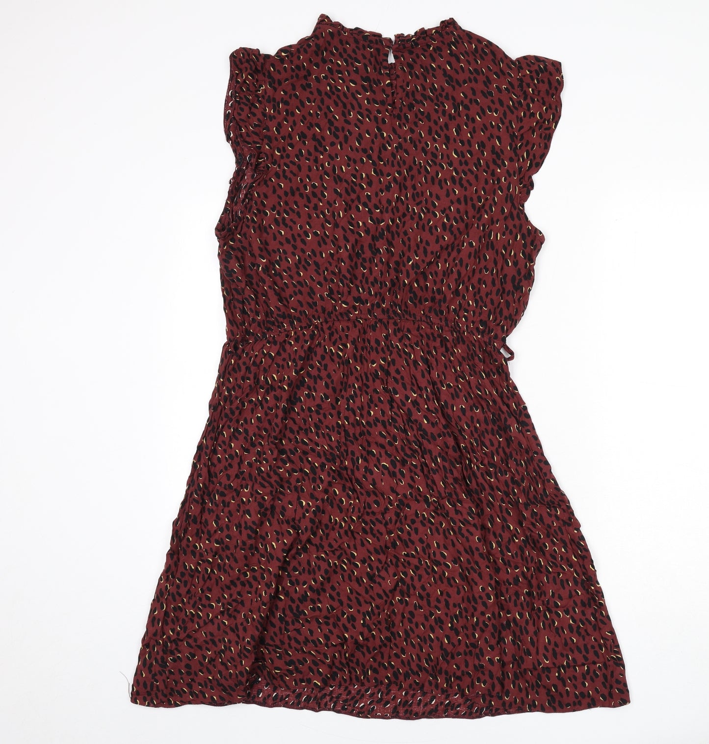 New Look Womens Red Geometric Viscose A-Line Size 16 Round Neck Button