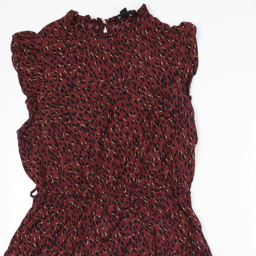 New Look Womens Red Geometric Viscose A-Line Size 16 Round Neck Button