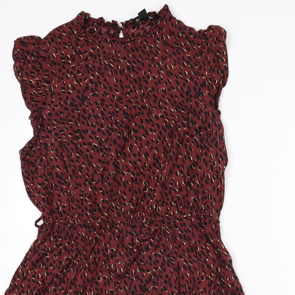 New Look Womens Red Geometric Viscose A-Line Size 16 Round Neck Button