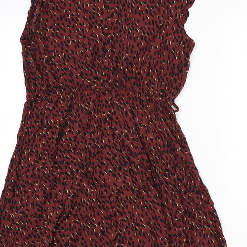 New Look Womens Red Geometric Viscose A-Line Size 16 Round Neck Button