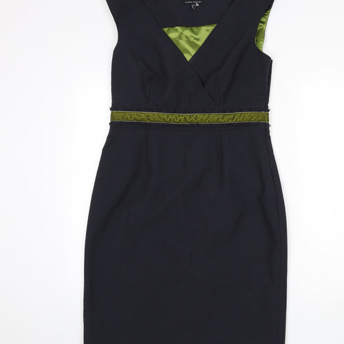 Laura Ashley Womens Grey Polyester Pencil Dress Size 14 V-Neck Zip - Back Slit
