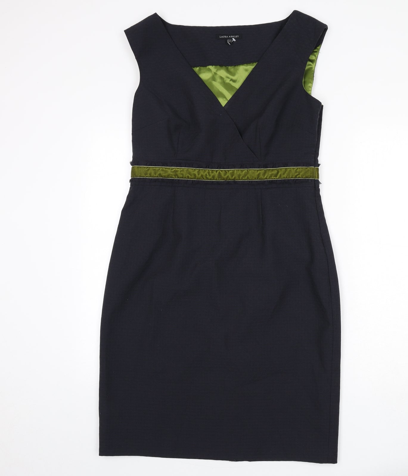 Laura Ashley Womens Grey Polyester Pencil Dress Size 14 V-Neck Zip - Back Slit