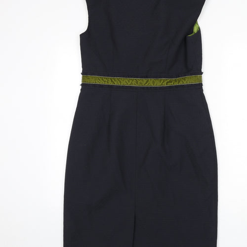 Laura Ashley Womens Grey Polyester Pencil Dress Size 14 V-Neck Zip - Back Slit