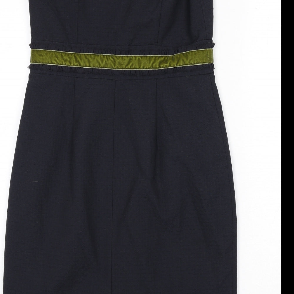 Laura Ashley Womens Grey Polyester Pencil Dress Size 14 V-Neck Zip - Back Slit