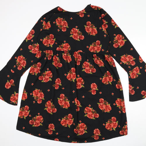 Boohoo Womens Grey Floral Polyester A-Line Size 12 Round Neck Pullover - Strap Detail