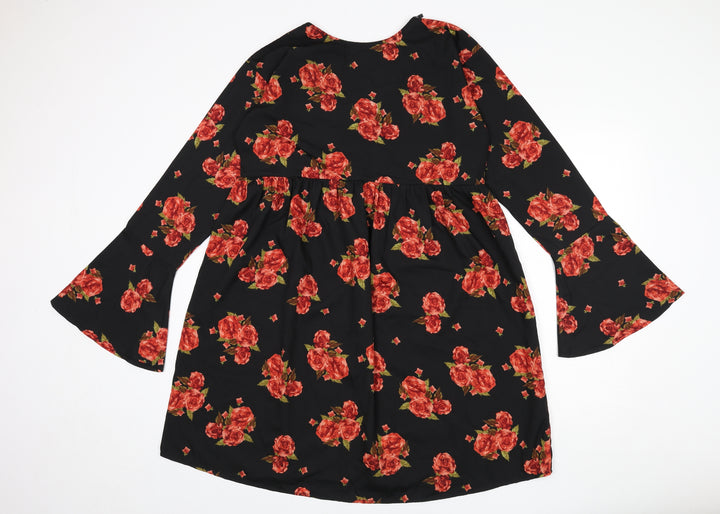 Boohoo Womens Grey Floral Polyester A-Line Size 12 Round Neck Pullover - Strap Detail