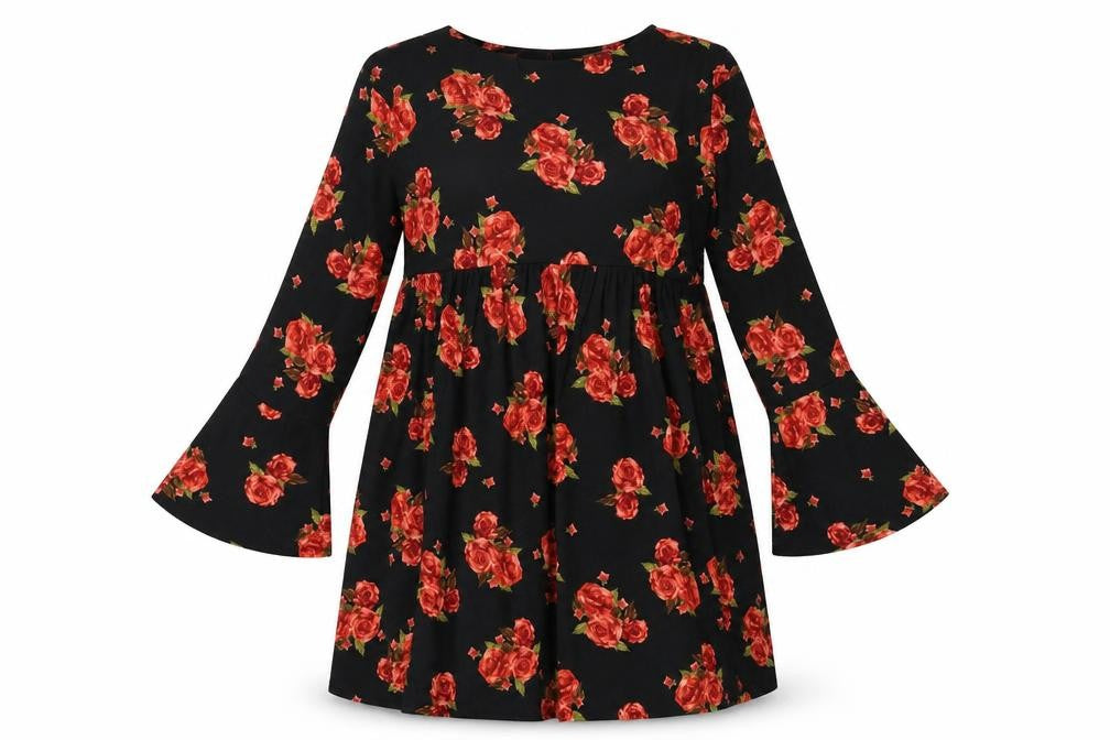 Front view of Boohoo women’s grey floral polyester a-line, size UK 12, round neck pullover - strap detail
