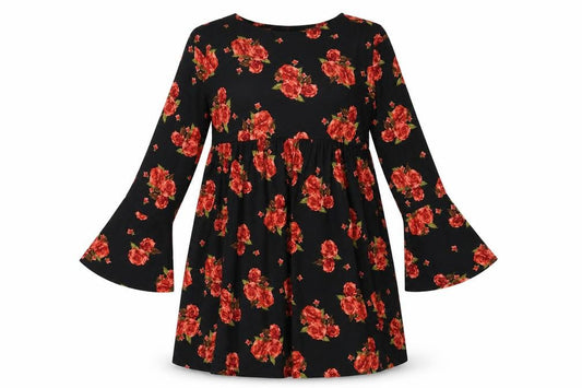 Front view of Boohoo women’s grey floral polyester a-line, size UK 12, round neck pullover - strap detail