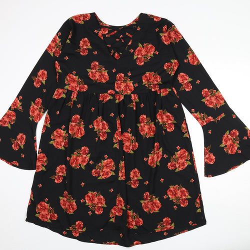 Boohoo Womens Grey Floral Polyester A-Line Size 12 Round Neck Pullover - Strap Detail